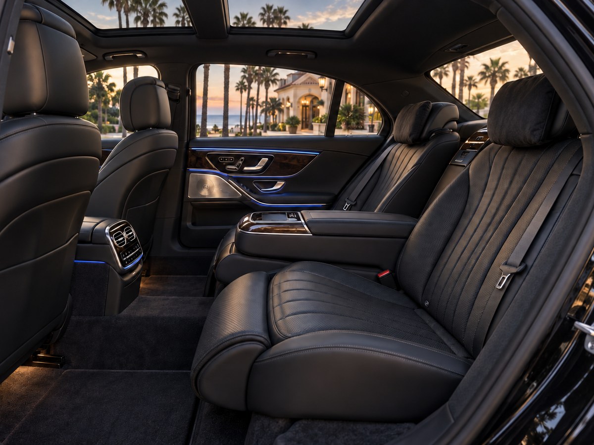 Rear cabin of the S 500, black Nappa leather
